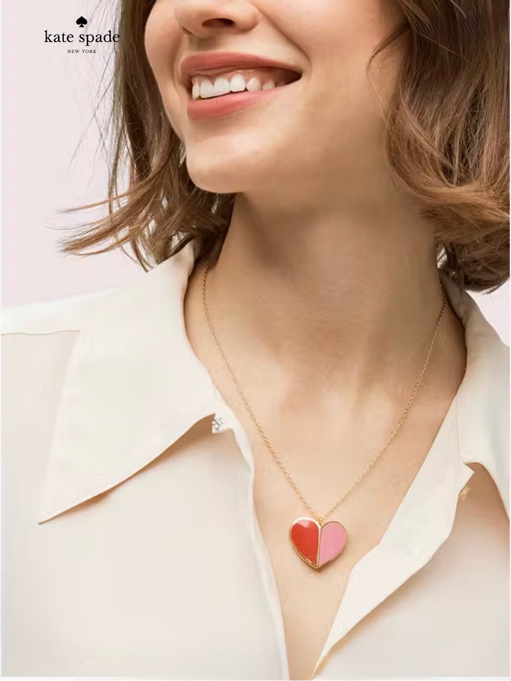 Kate Spade Heritage Two-Tone Red & Pink Enamel Heart Necklace & Bangle Set